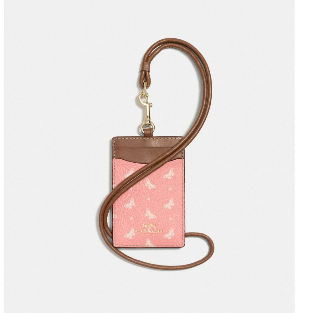 ID LANYARD IN BUTTERFLY DOT PRINT COATED CANVAS - COACH f59788 - IMITATION GOLD/BLUSH CHALK