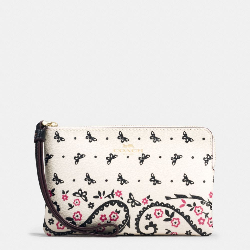 CORNER ZIP WRISTLET IN BUTTERFLY BANDANA PRINT COATED CANVAS - COACH f59790 - IMITATION GOLD/CHALK/BRIGHT PINK