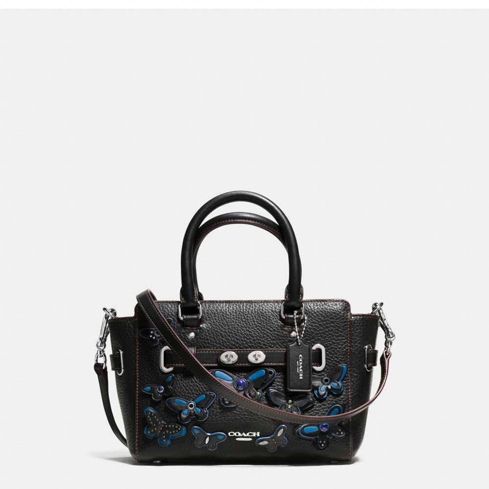 COACH MINI BLAKE CARRYALL IN PEBBLE LEATHER WITH ALL OVER BUTTERFLY APPLIQUE - SILVER/BLACK - F59810