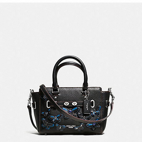 COACH MINI BLAKE CARRYALL IN PEBBLE LEATHER WITH ALL OVER BUTTERFLY APPLIQUE - SILVER/BLACK - f59810