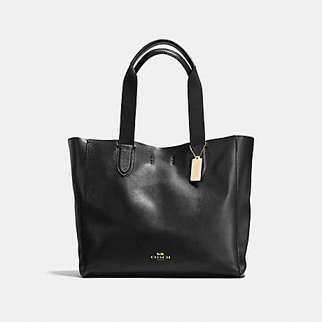 COACH LARGE DERBY TOTE IN PEBBLE LEATHER - IMITATION GOLD/BLACK - f59818