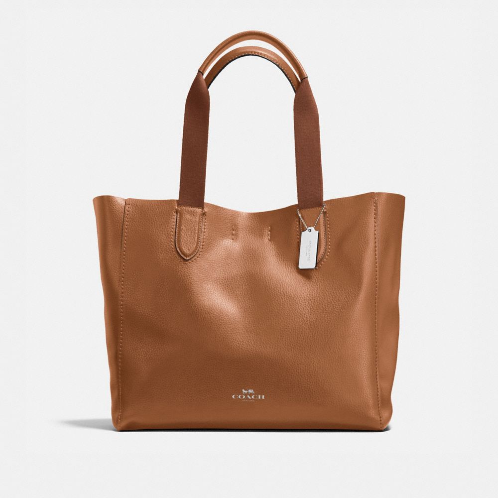 LARGE DERBY TOTE IN PEBBLE LEATHER - COACH f59818 -  SILVER/SADDLE