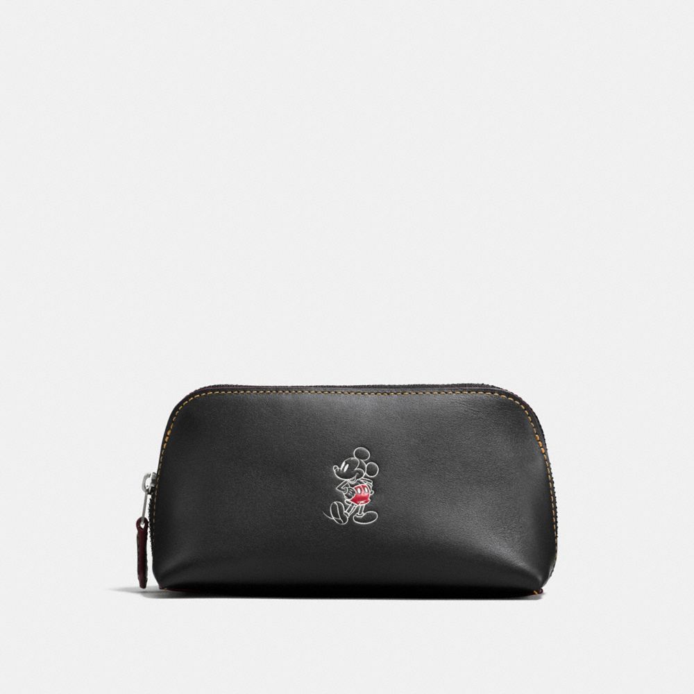 COSMETIC CASE 17 IN GLOVE CALF LEATHER WITH MICKEY - COACH f59820 - ANTIQUE NICKEL/BLACK