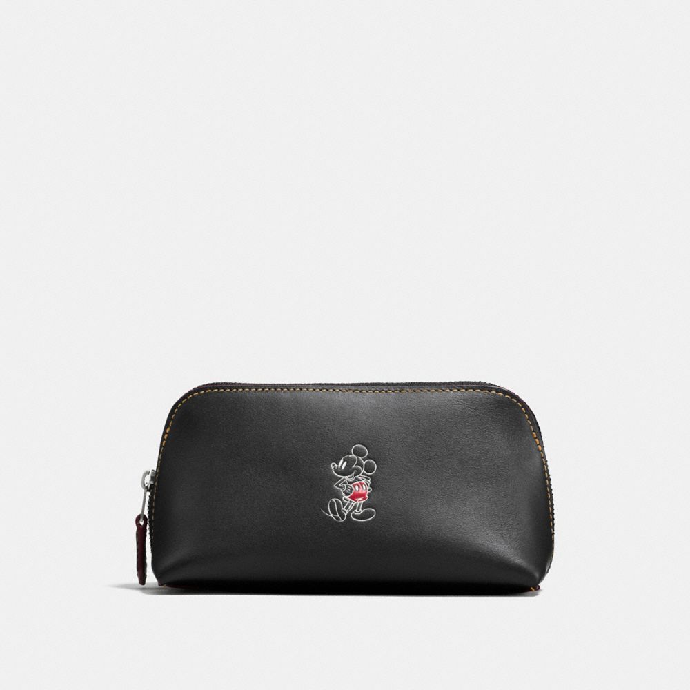 COSMETIC CASE 17 IN GLOVE CALF LEATHER WITH MICKEY - COACH f59820  - ANTIQUE NICKEL/BLACK