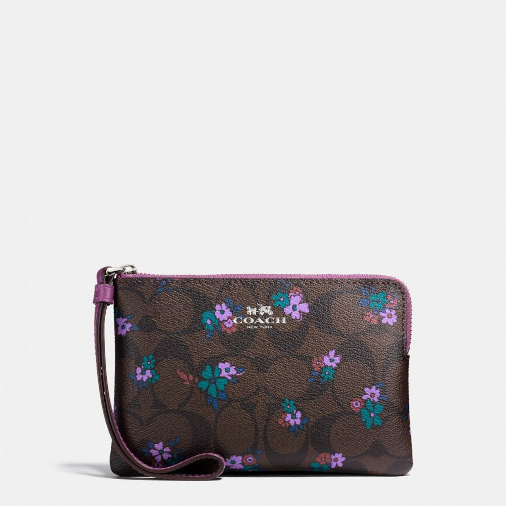 CORNER ZIP WRISTLET IN SIGNATURE C RANCH FLORAL COATED CANVAS - COACH f59824 - SILVER/BROWN MULTI