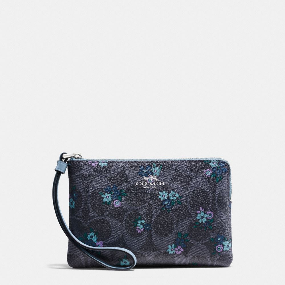 CORNER ZIP WRISTLET IN SIGNATURE C RANCH FLORAL COATED CANVAS -  COACH f59824 - SILVER/DENIM MULTI