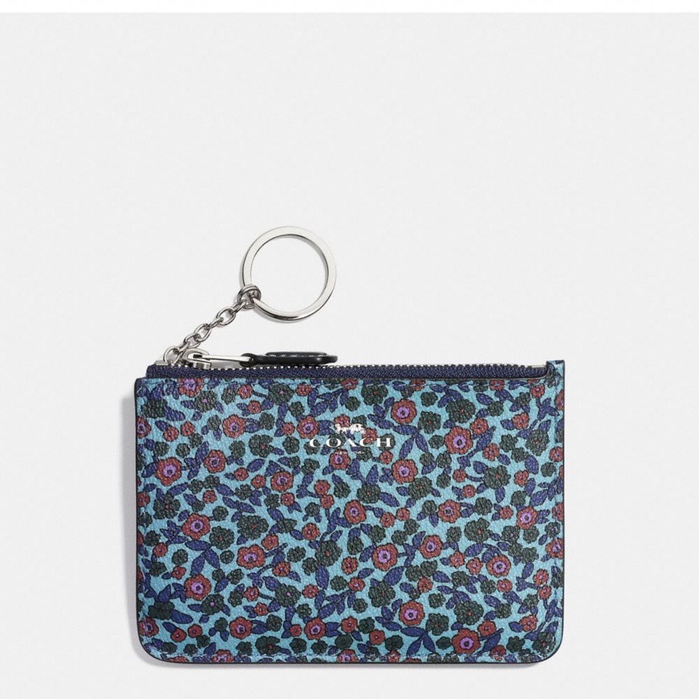 KEY POUCH WITH GUSSET IN RANCH FLORAL PRINT COATED CANVAS - COACH f59828 - SILVER/MIST