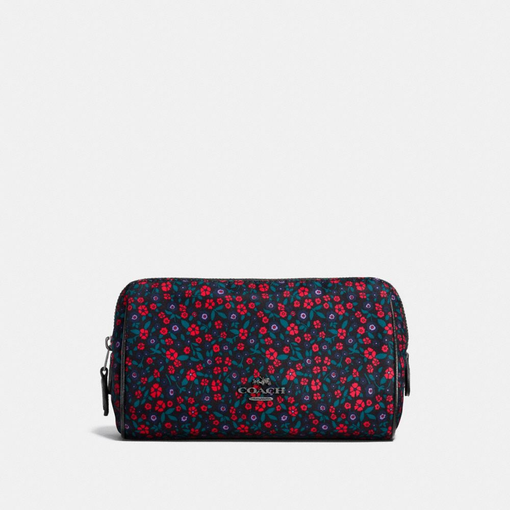 COSMETIC CASE 17 IN RANCH FLORAL PRINT NYLON - COACH f59830 - BLACK ANTIQUE NICKEL/BRIGHT RED