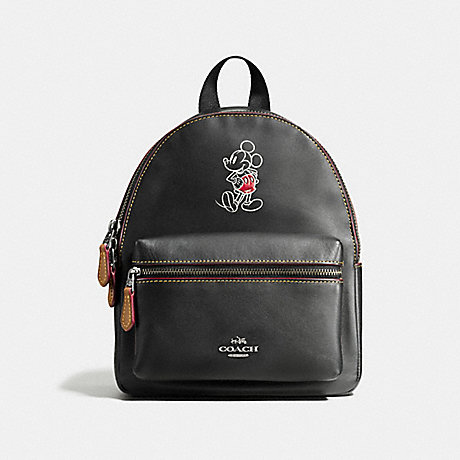 COACH MINI CHARLIE BACKPACK IN GLOVE CALF LEATHER WITH MICKEY - ANTIQUE NICKEL/BLACK - f59837