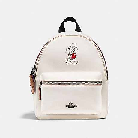 COACH MINI CHARLIE BACKPACK IN GLOVE CALF LEATHER WITH MICKEY - BLACK ANTIQUE NICKEL/CHALK - f59837