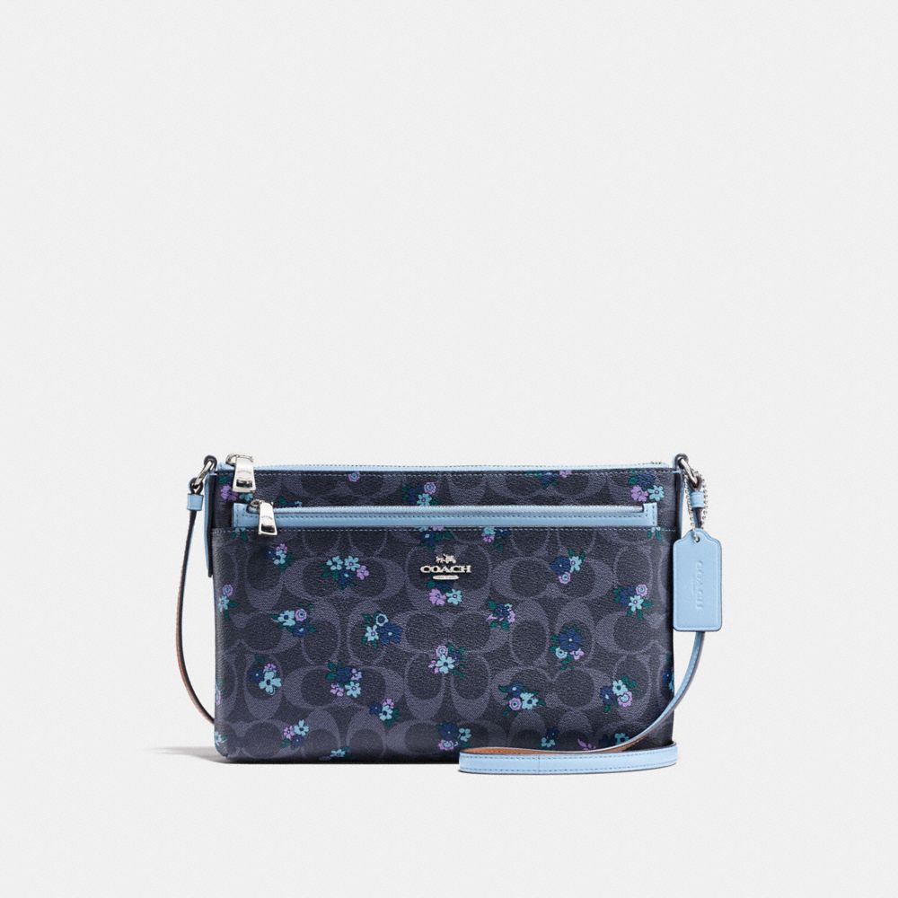 EAST/WEST CROSSBODY WITH POP-UP POUCH IN SIGNATURE RANCH FLORAL COATED CANVAS - COACH f59841 - SILVER/DENIM MULTI