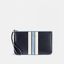 LARGE WRISTLET IN NATURAL REFINED LEATHER WITH VARSITY STRIPE - COACH f59843 - SILVER/MIDNIGHT