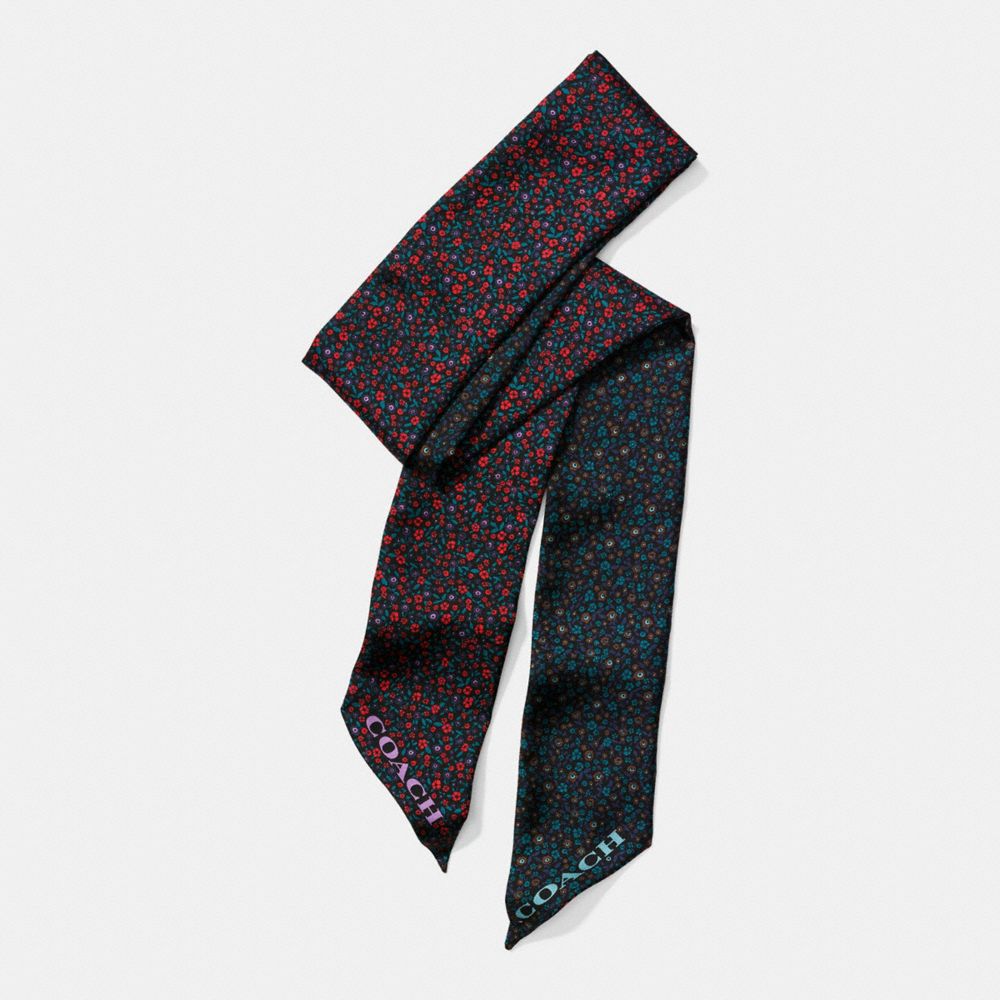 RANCH FLORAL SILK TWILL SKINNY SCARF - COACH f59849 - MIDNIGHT  NAVY