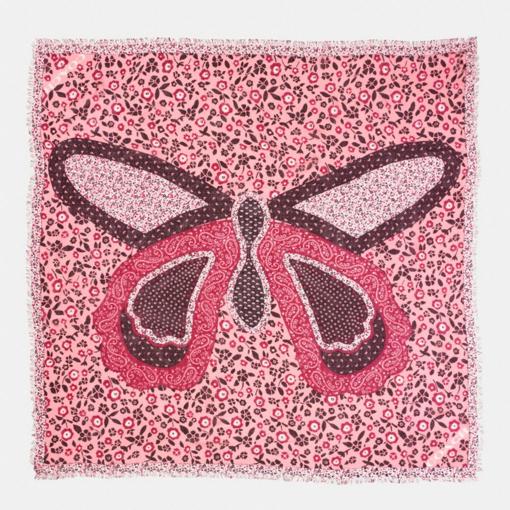 BUTTERFLY PATCHWORK OVERSIZED SQUARE SCARF - COACH f59850 - BLUSH/MULTI