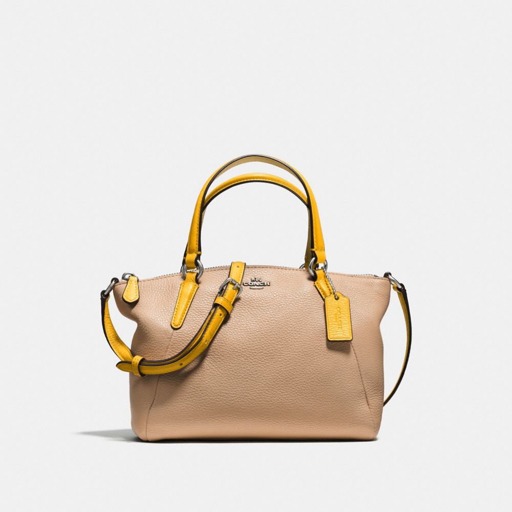 MINI KELSEY SATCHEL IN REFINED NATURAL PEBBLE LEATHER - COACH f59853 - SILVER/BEECHWOOD