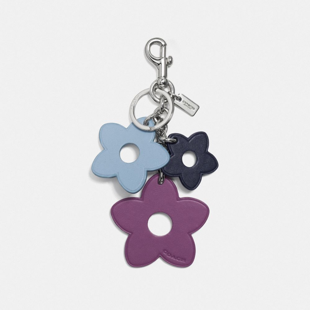 FLOWER MIX BAG CHARM - COACH f59865 - SILVER/CORNFLOWER