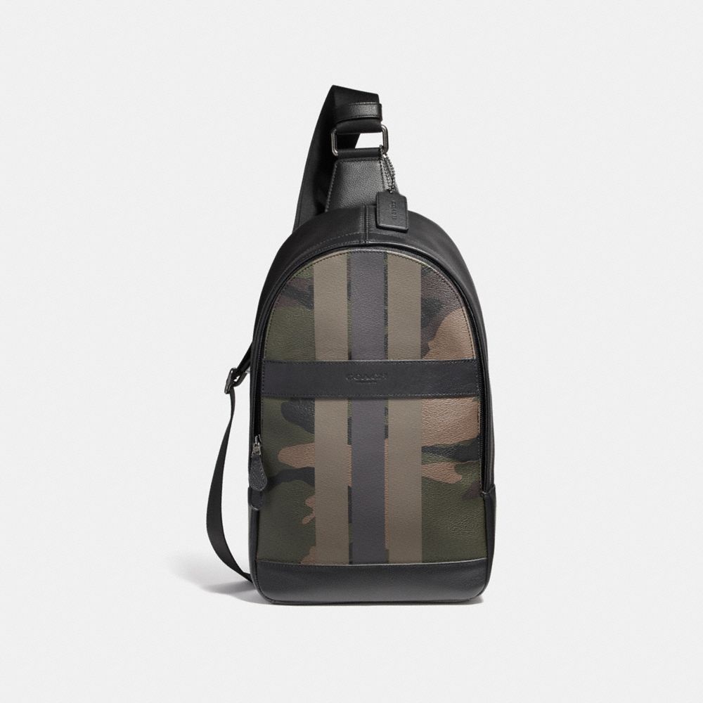 CHARLES PACK IN CAMO VARSITY PRINT COATED CANVAS - COACH f59895 -  BLACK ANTIQUE NICKEL/DARK GREEN CAMO