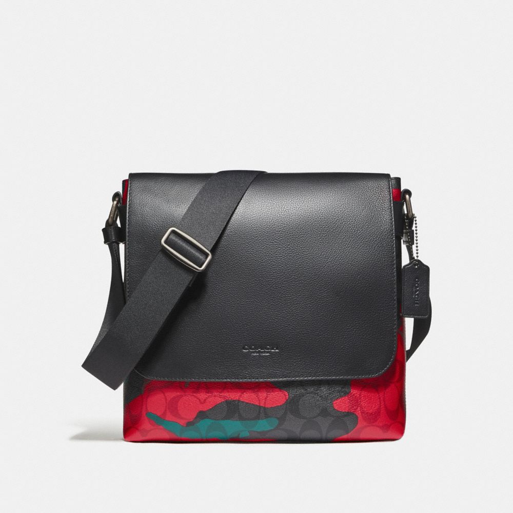 CHARLES SMALL MESSENGER IN ANIMATED CAMO SIGNATURE COATED CANVAS - COACH f59915 - BLACK ANTIQUE NICKEL/CHARCOAL/RED CAMO