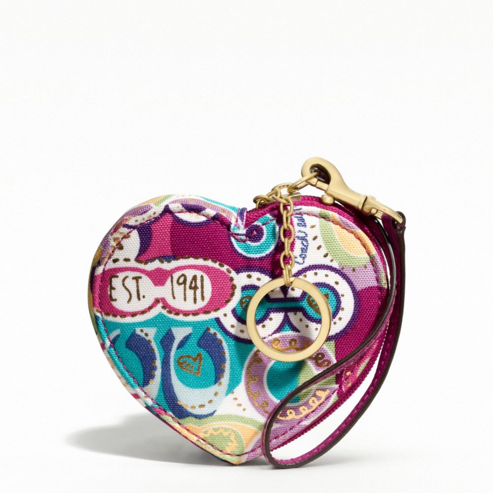 SIGNATURE STRIPE PRINT HEART COIN PURSE