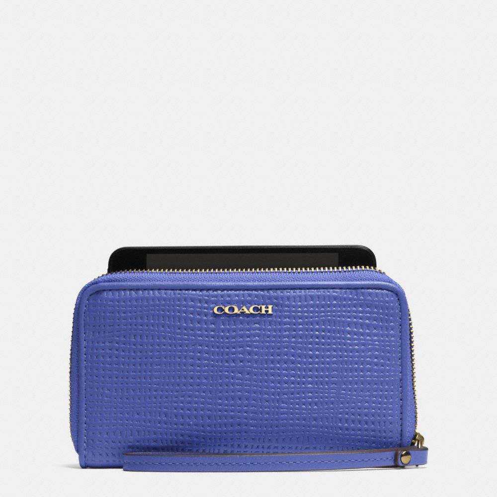 MADISON EAST/WEST UNIVERSAL CASE IN EMBOSSED LEATHER - COACH f62171 -  LIGHT GOLD/PORCELAIN BLUE