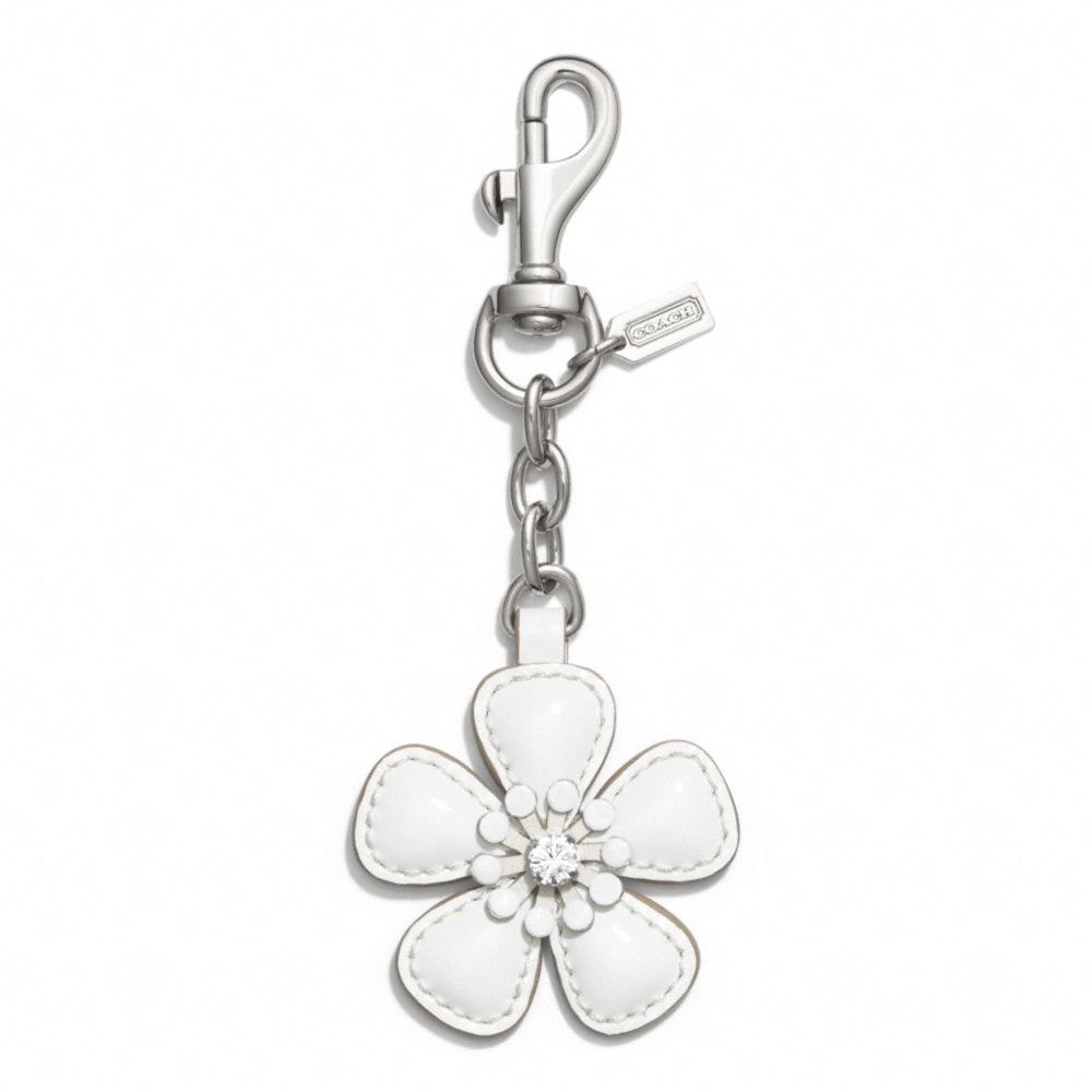 FLOWER CHARM KEY CHAIN - COACH f62227 - SILVER/WHITE