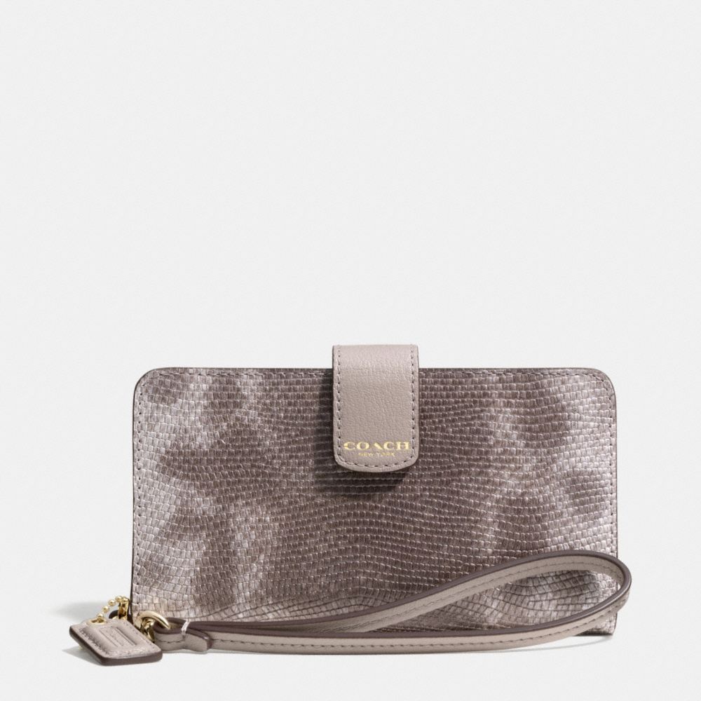 MADISON PHONE WALLET IN EMBOSSED SPOTTED LIZARD LEATHER - COACH f62292 -  LIGHT GOLD/SILVER