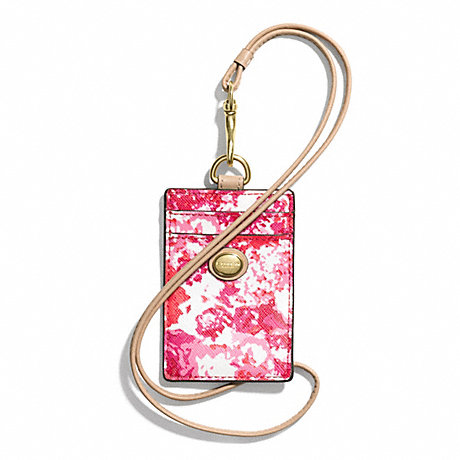 COACH PEYTON FLORAL PRINT LANYARD ID CASE - BRASS/PINK MULTICOLOR - f62400