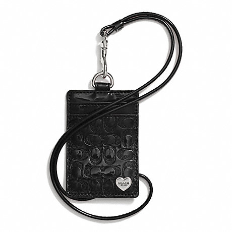 COACH PERFORATED EMBOSSED LIQUID GLOSS LANYARD ID CASE - SILVER/BLACK - f62406