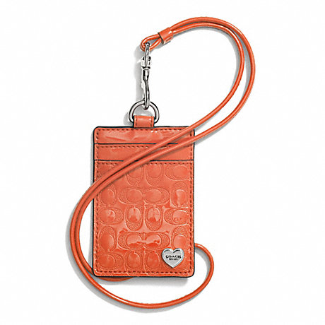 COACH PERFORATED EMBOSSED LIQUID GLOSS LANYARD ID CASE - SILVER/ORANGE - f62406