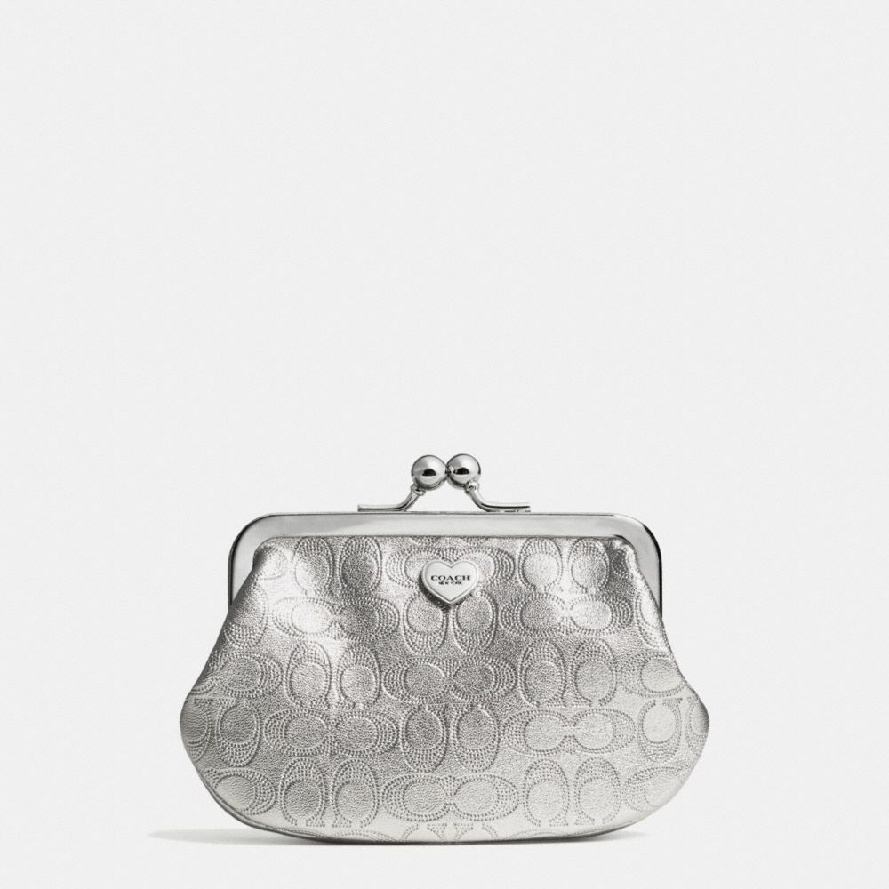 PERFORATED EMBOSSED LIQUID GLOSS FRAMED COIN PURSE - COACH f62407 - SILVER/PEWTER