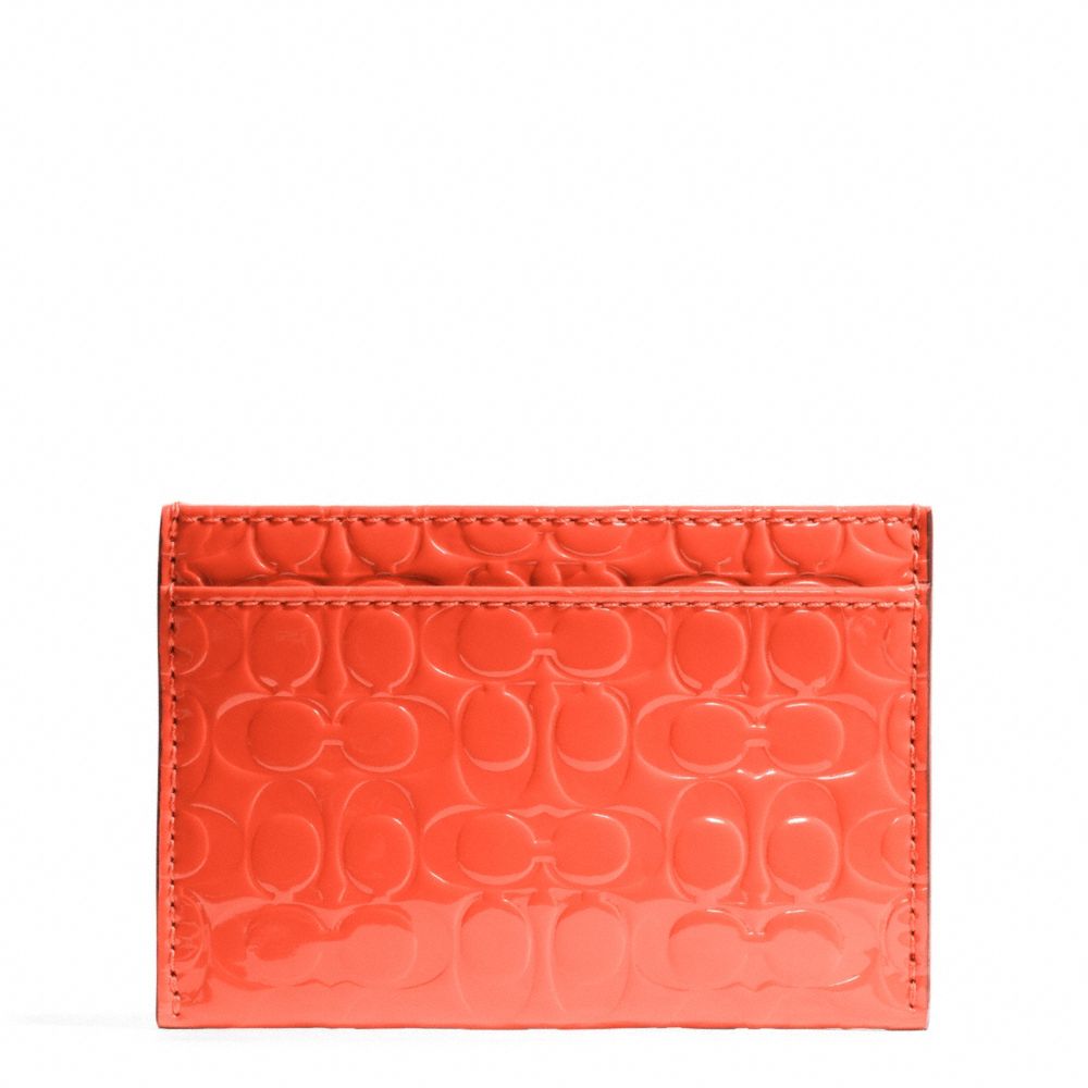 EMBOSSED LIQUID GLOSS CARD CASE - COACH f62544 - SILVER/HOT ORANGE