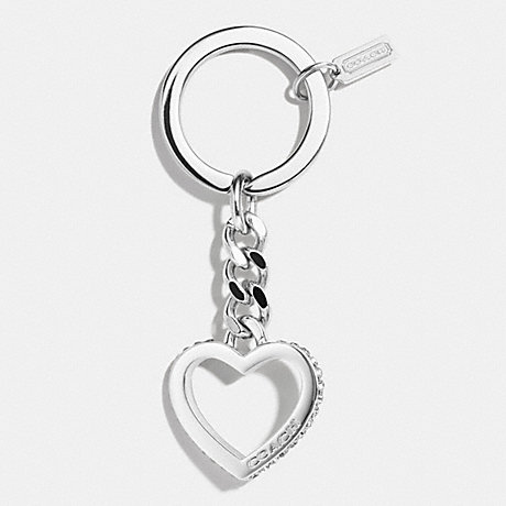 COACH PAVE CURB CHAIN HEART KEY RING - SILVER/CLEAR - f62562