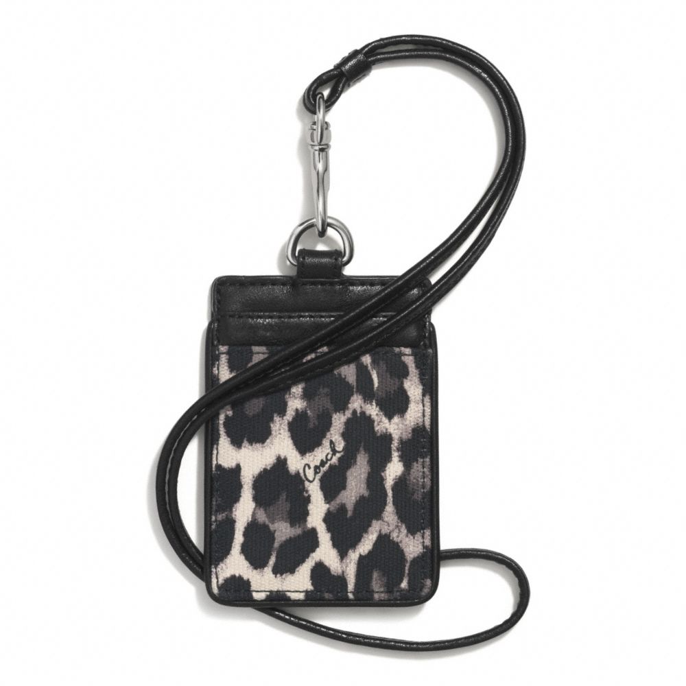 PARK OCELOT PRINT LANYARD ID CARD CASE - COACH f62761 - SILVER/BLACK MULTI