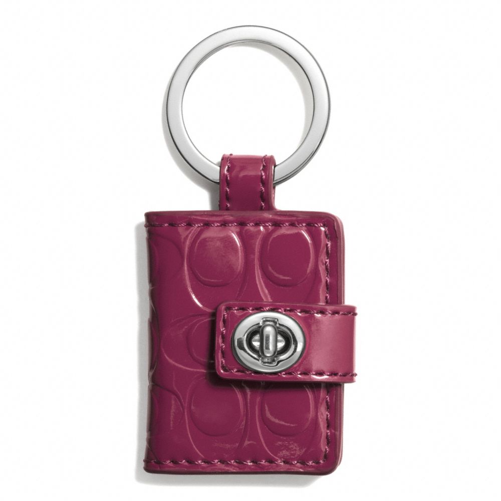 EMBOSSED PICTURE FRAM KEY RING - COACH f62786 - SILVER/CRIMSON