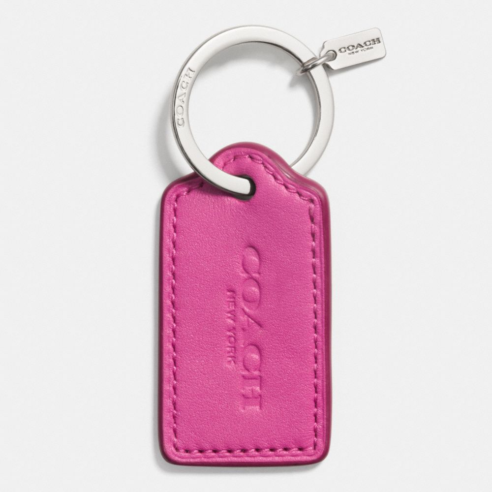 COACH LEATHER HANG TAG KEY RING - COACH f63093 - SILVER/FUCHSIA