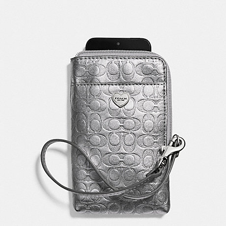 COACH PERFORATED EMBOSSED LIQUID GLOSS UNIVERSAL PHONE CASE - SILVER/PEWTER - f63131
