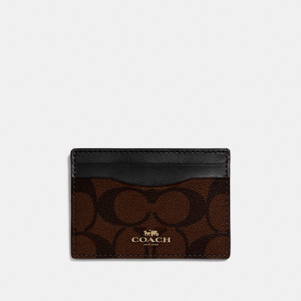 CARD CASE IN SIGNATURE CANVAS - COACH f63279 -  LIGHT GOLD/BROWN/BLACK