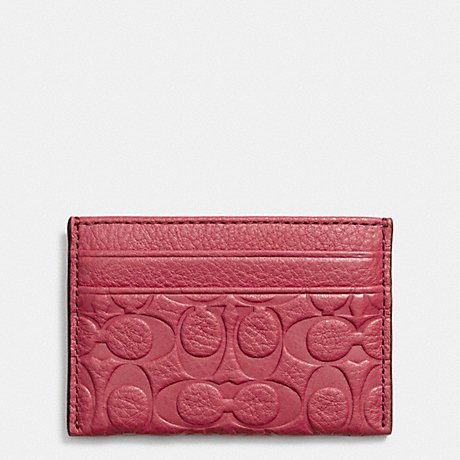 COACH SIGNATURE EMBOSSED PEBBLE LEATHER CARD CASE - SILVER/SUNSET RED - f63357