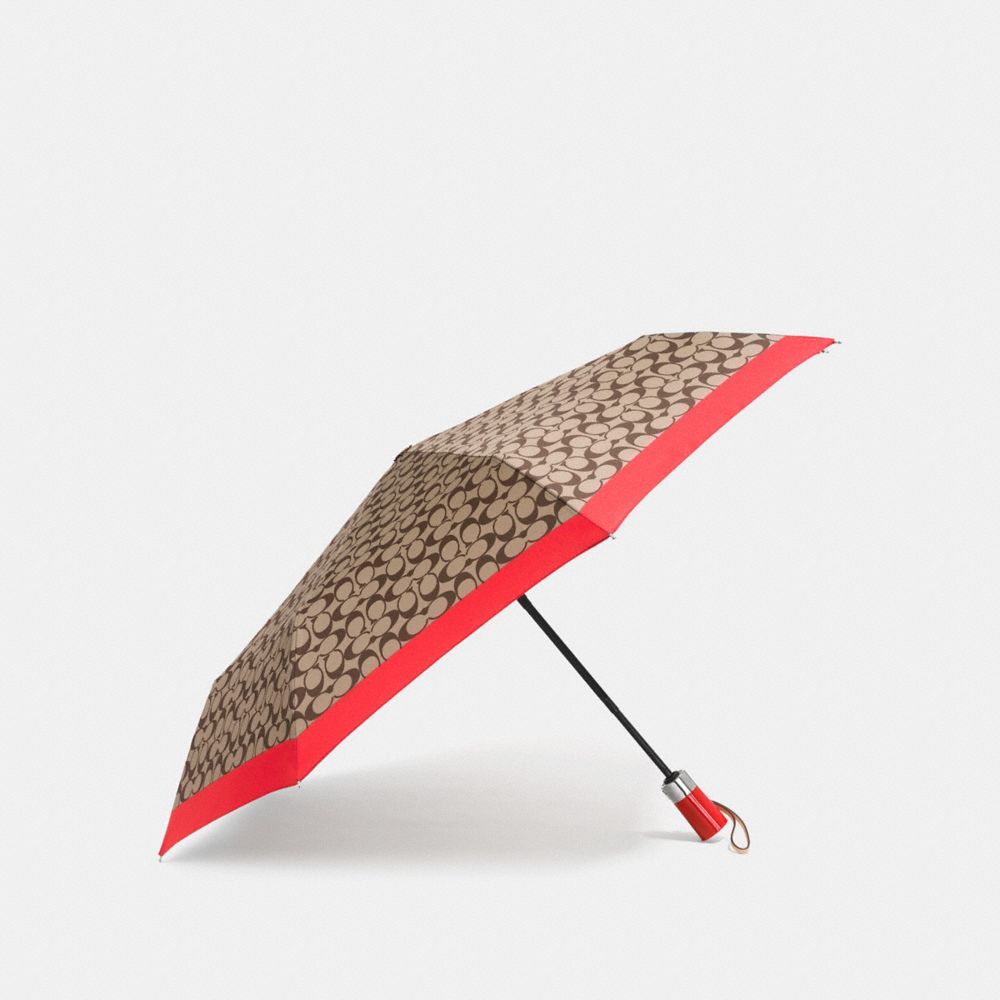 UMBRELLA IN SIGNATURE - COACH f63364 -  SILVER/KHAKI/VERMILLION