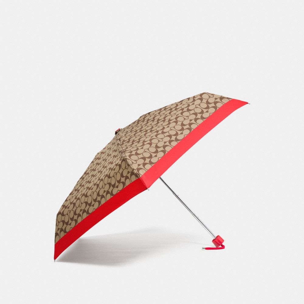 SIGNATURE MINI UMBRELLA - COACH f63365 - SILVER/KHAKI/VERMILLION