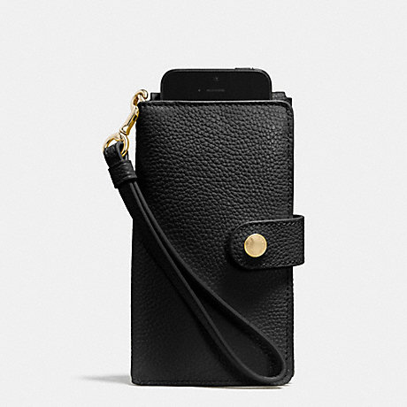 COACH PHONE CLUTCH IN PEBBLE LEATHER - LIGHT GOLD/BLACK - f63653