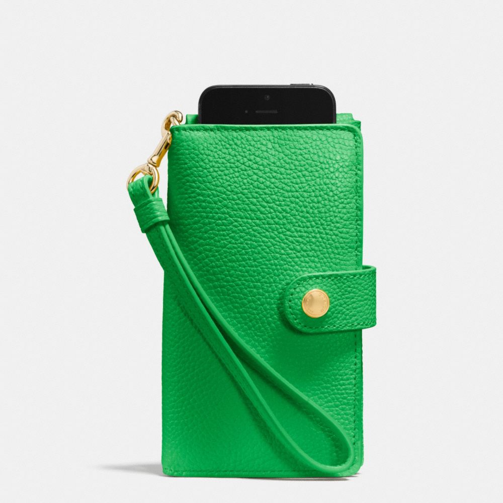 PHONE CLUTCH IN PEBBLE LEATHER - COACH f63653 - LIGRN