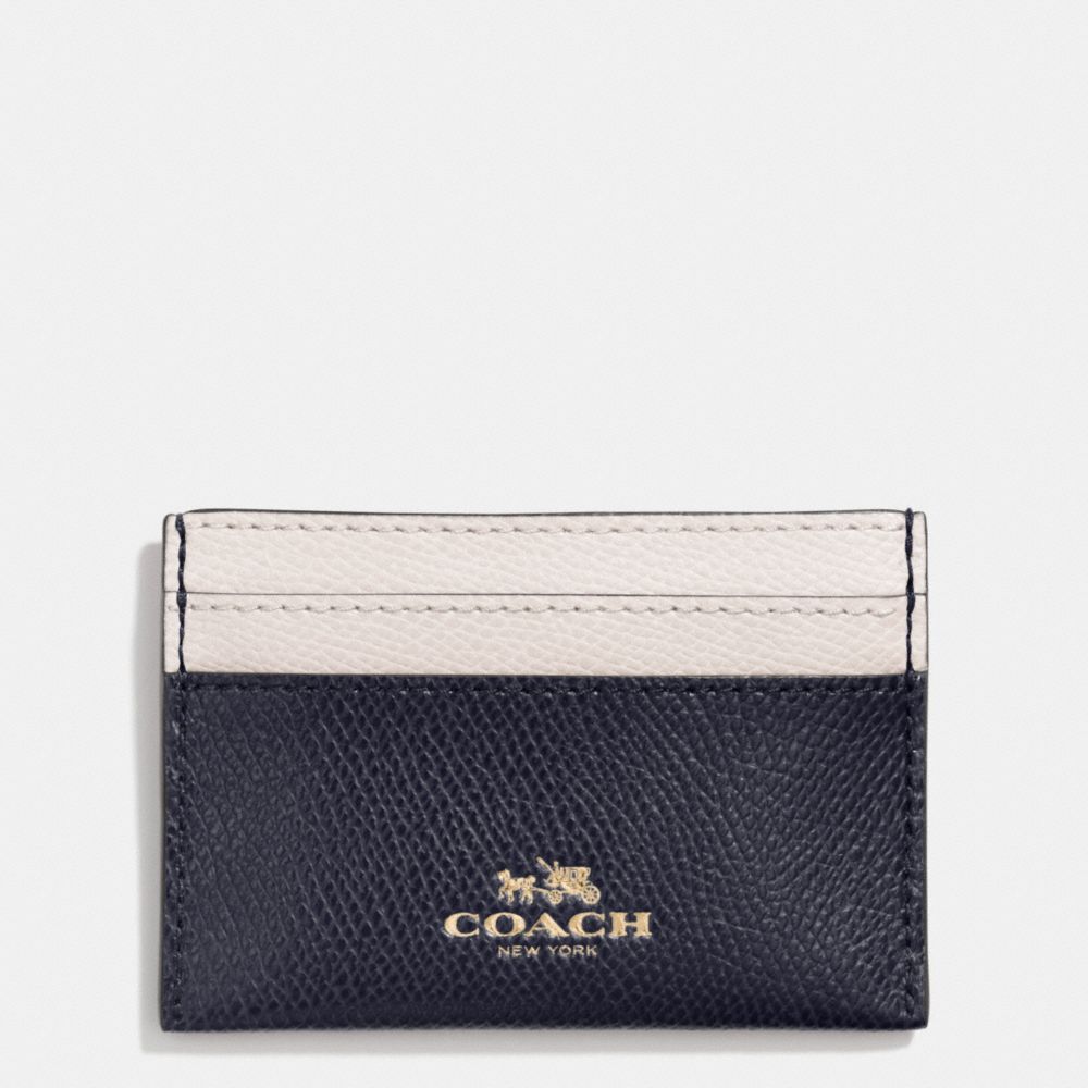 CARD CASE IN BI-COLOR CROSSGRAIN LEATHER - COACH f63669 -  LIGHT GOLD/MIDNIGHT/CHALK