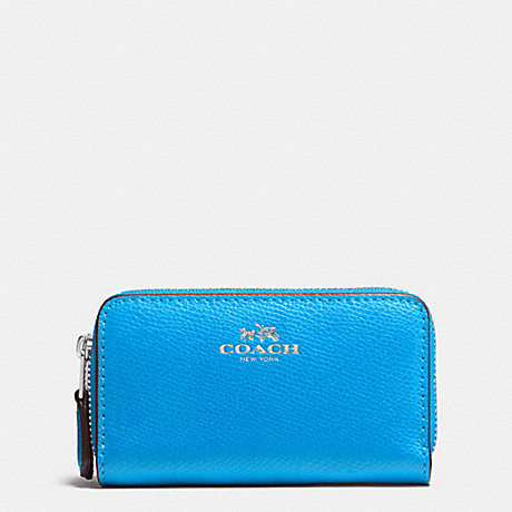 COACH SMALL DOUBLE ZIP COIN CASE IN CROSSGRAIN LEATHER - SILVER/AZURE - f63921