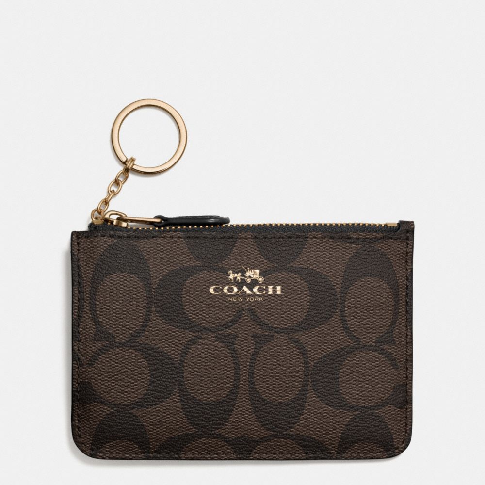 KEY POUCH WITH GUSSET IN SIGNATURE - COACH f63923 - LIGHT  GOLD/BROWN/BLACK