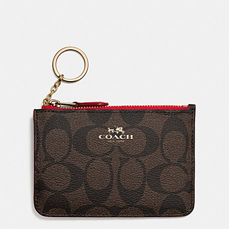 COACH KEY POUCH WITH GUSSET IN SIGNATURE - IMITATION GOLD/BROWN TRUE RED - f63923