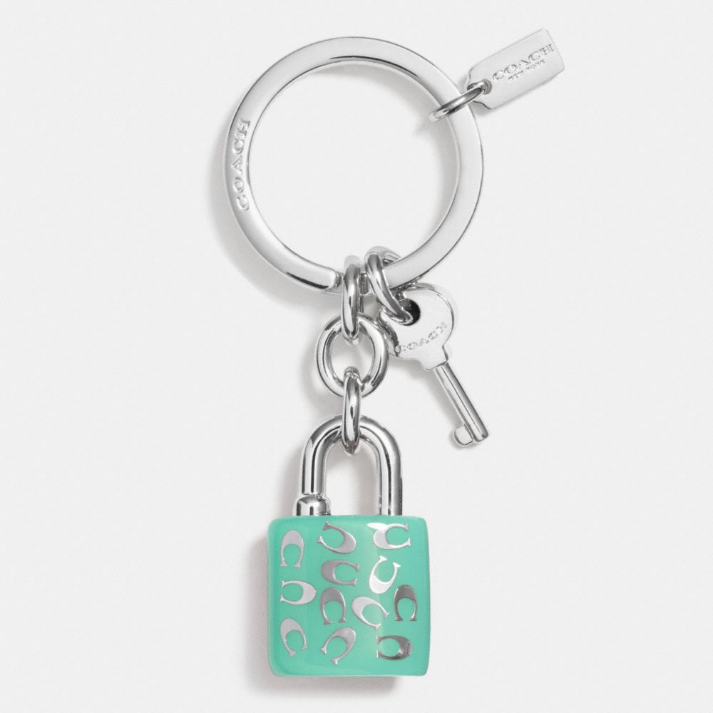SPRINKLE C LOCK AND KEY KEY RING - COACH f63985 - SILVER/SEAGLASS