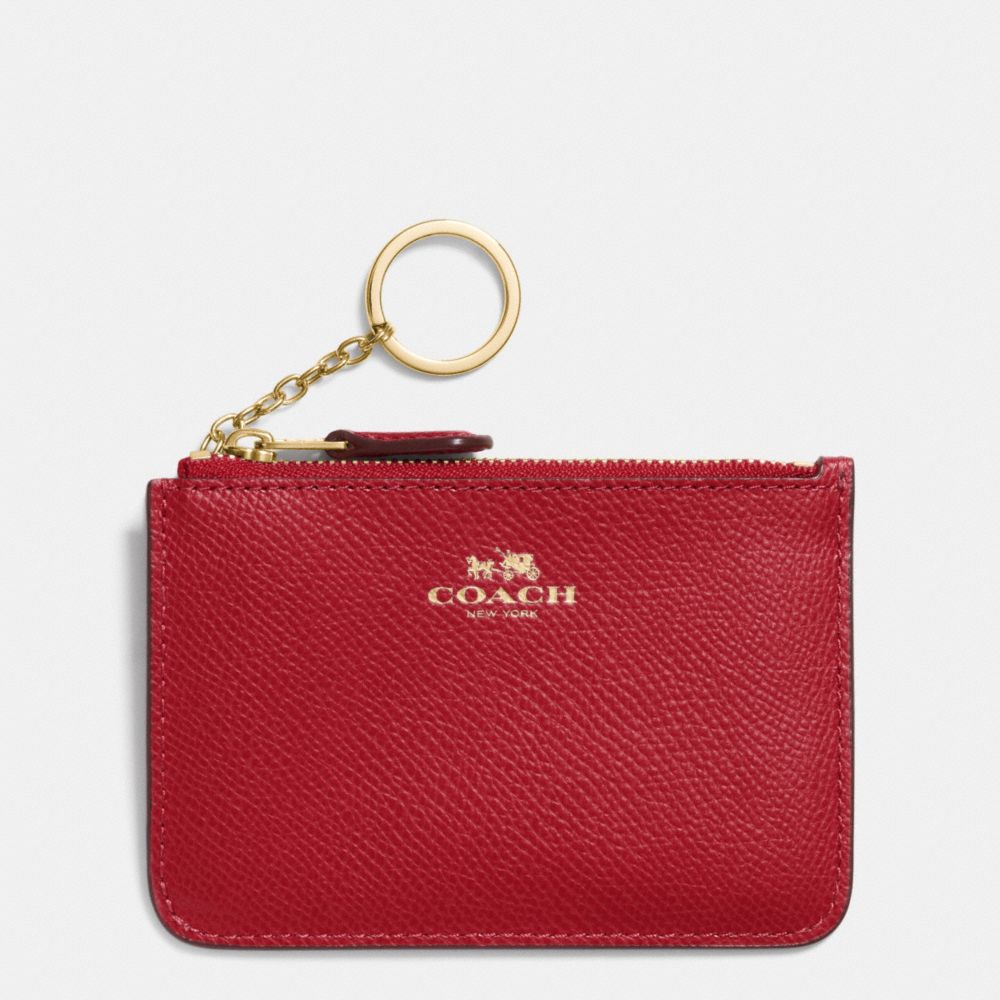 KEY POUCH WITH GUSSET IN CROSSGRAIN LEATHER - COACH f64064 -  IMITATION GOLD/TRUE RED