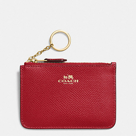 COACH KEY POUCH WITH GUSSET IN CROSSGRAIN LEATHER - IMITATION GOLD/TRUE RED - f64064