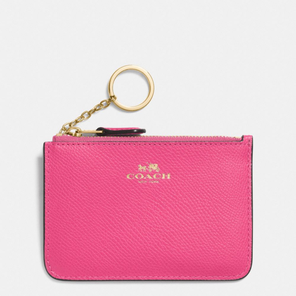 KEY POUCH WITH GUSSET IN CROSSGRAIN LEATHER - COACH f64064 - IMITATION GOLD/DAHLIA